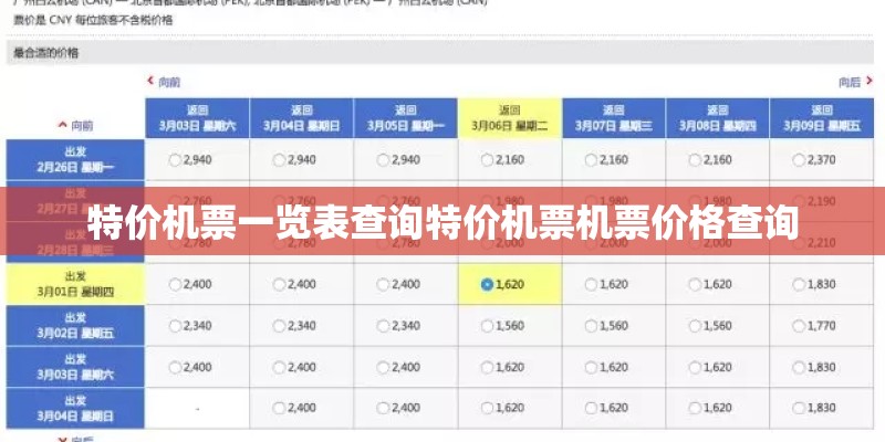 特价机票一览表查询特价机票机票价格查询