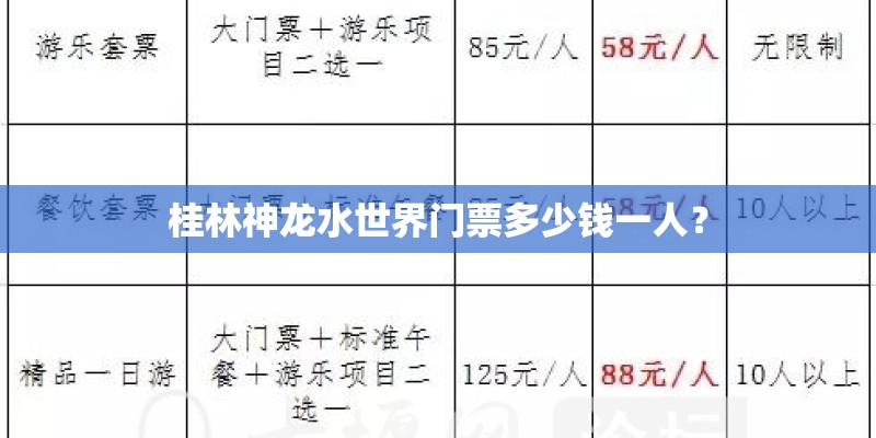 桂林神龙水世界门票多少钱一人？